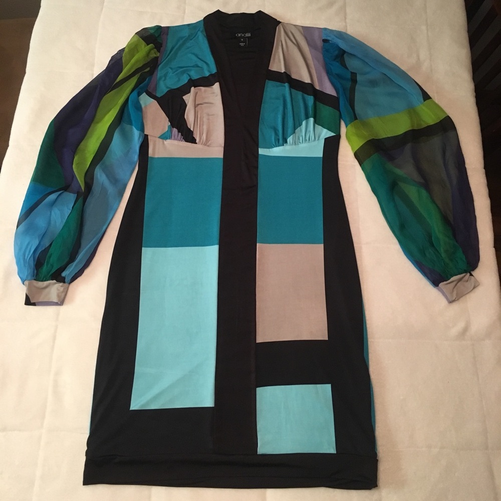 Analili silk long sleeve geometric bodycon dress M